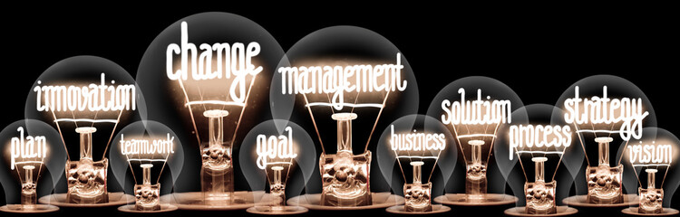 Wall Mural - Light Bulbs with Change Management Concept