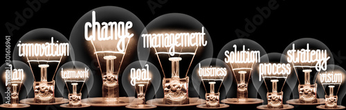 Fotografía Light Bulbs with Change Management Concept