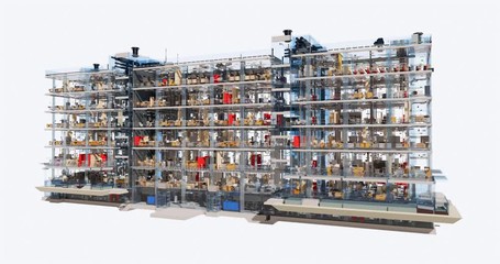 Fototapete - Visualization of a BIM model of an office building with transparent walls