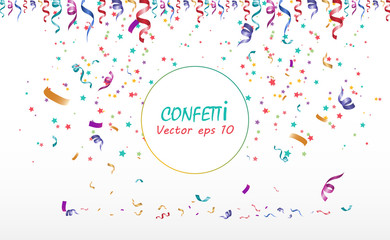 Poster - Lots of colorful tiny confetti and ribbons on transparent background. Festive event and party. Multicolor background.Colorful bright confetti isolated on transparent background
