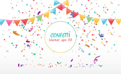 Poster - Lots of colorful tiny confetti and ribbons on transparent background. Festive event and party. Multicolor background.Colorful bright confetti isolated on transparent background