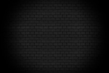 Abstract Black Brick Wall Pattern Background And Black Backdrop, Blank Copy Space.