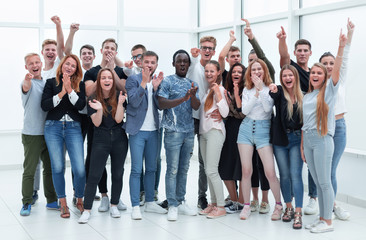 Wall Mural - team of happy young people standing together