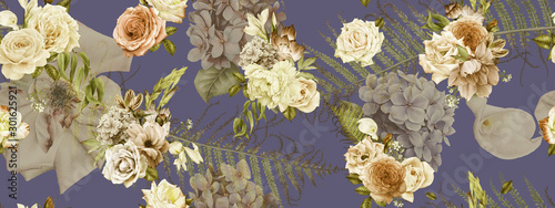 Seamless floral pattern with flowers, watercolor.