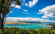 Hokianga Harbour And North Head From Viewpoint Along State Route 12 In Omapere, Northland, New Zealand In Late Spring.