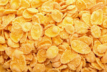 Corn-flakes Background And Texture, Cornflake Cereal Box For Morning Breakfast.