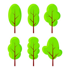 Poster - Modern flat illustration with green trees on white background for concept design. Flat graphic design. Trendy vector collection. Decoration element. Tree decoration. Colorful vector illustration.