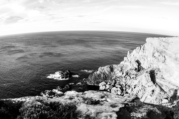 Sticker - Black and white seaside at sunset, South Australia, Kangaroo Island. Fisheye image.