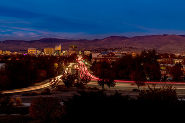 Wall Mural - Boise skyline blue hour with streaking car lights