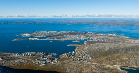 Wall Mural - greenlands capital nuuk - largest city in greenland aerial view. drone photo of nuuk from air, aka g