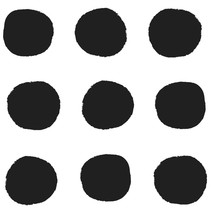 Seamless Repeat Pattern With Big Bold Black Irregular Hand-drawn Polka Dots In Rows On A White Background