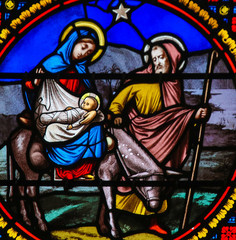 Fototapete - Stained Glass in Notre-Dame-des-flots, Le Havre - Flight to Egypt