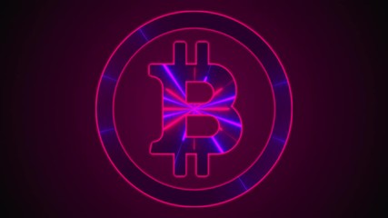 Poster - Bitcoin with neon lines. Computer generated digital emblem. 3d rendering cryptocurrency over web backdrop