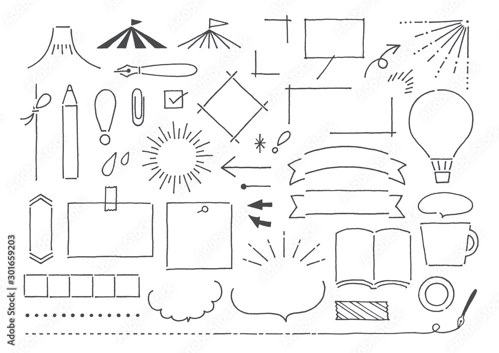 手書きのシンプルなフレームセット Wall Mural Wallpaper Murals まるまる 手書きのシンプルなフレームセット Wall Mural Wallpaper Murals まるまる