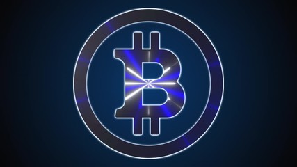 Poster - Bitcoin with neon lines. Computer generated digital emblem. 3d rendering cryptocurrency over web backdrop