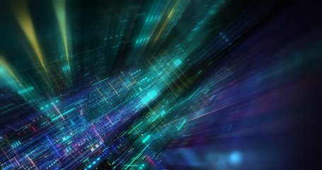 Poster - abstract futuristic technological background, floating circuits, charts, digits elements. nano chip 