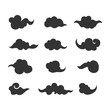 Set of black clouds icons in Chinese style. Vector illustration.