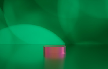 Poster - Empty cylinder box with bokeh background. Luxury cosmetic product display scene. 3d render.
