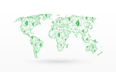 Poster - World map with Eco green & save the world concept form lines, triangles and particle style design. Illustration vector