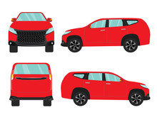 Set Of Red Suv Car View On White Background,illustration Vector,Side, Front, Back