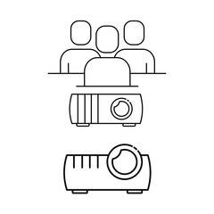 Set of vector icons with people and projector.