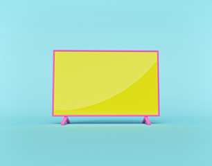 Poster - modern TV Screen or Television monitor isolated on pastel blue background. minimal style. 3d rendering