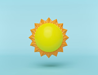 Aufkleber - cartoon style symbol of Sun in Summer isolated on pastel blue background. abstract minimal concept. 3d rendering