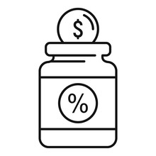 Money Percent Jar Icon. Outline Money Percent Jar Vector Icon For Web Design Isolated On White Background