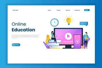 Wall Mural - Online education concept for landing page. Online education design can be used for, landing pages, mobile applications, templates, UI, banners, webs