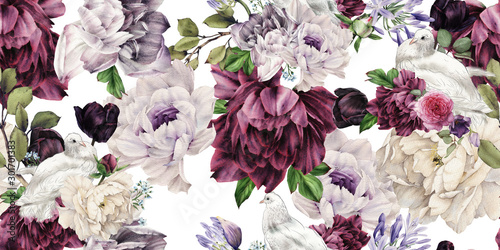 Tapeta ścienna na wymiar Seamless floral pattern with flowers, watercolor.
