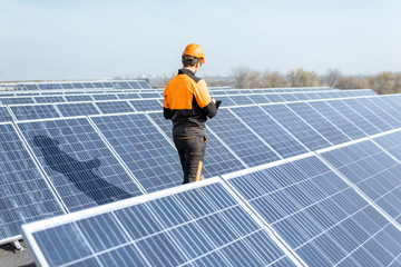 Wall Mural - engineer on a solar power plant