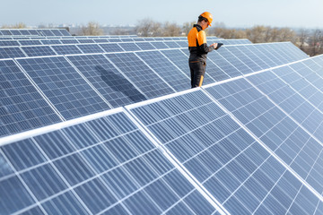 Wall Mural - engineer on a solar power plant