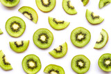 Fresh sliced of kiwi fruit isolated on white background.Top view. Flat lay