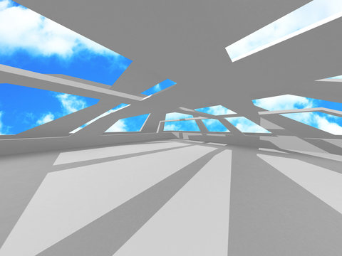Futuristic White Architecture Design on Cloudy Sky Background