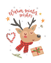 Christmas Deer On A White Background