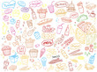 © Lida - Set of colorful fast food doodles on white. Vector illustration. Perfect for menu or food package design.