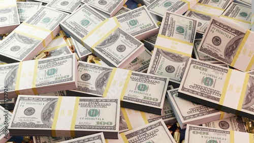 Cuadros en Lienzo A lot of dollar bills in one heap along with gangster mafia bullets