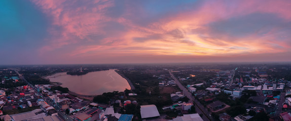 Wall Mural - Sisaket (Thailand) with beautiful sky Sisaket at night