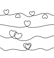 Wall Mural - set of seamless continuous line heart border on white background for valentines, women, mother day g