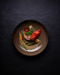 Beautiful and tasty food on a plate, exquisite dish, creative restaurant meal concept.