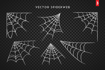 Wall Mural - Cobweb set for Halloween design, isolated on dark transparency background. Vector illustration