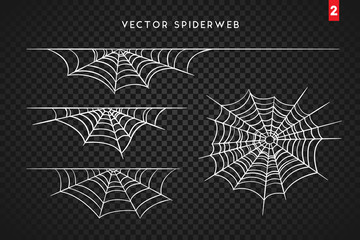 Wall Mural - Cobweb set for Halloween design, isolated on dark transparency background. Vector illustration