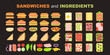 Sandwich flat vector collection with ingredients