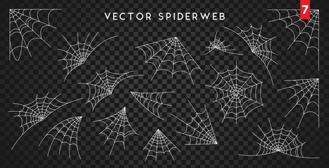 Wall Mural - cobweb set for halloween design, isolated on dark transparency background. vector illustration