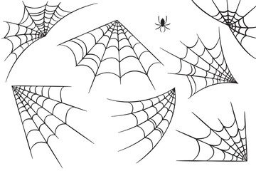 Wall Mural - cobweb set for halloween design, isolated on black background. vector illustration