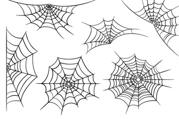 Wall Mural - cobweb set for halloween design, isolated on black background. vector illustration