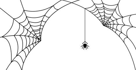 Wall Mural - halloween spider web and spiders isolated on white background