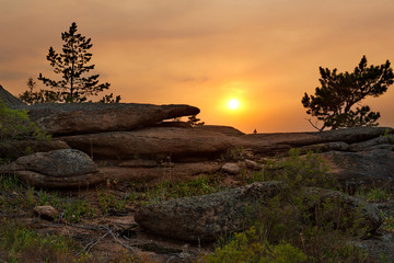 Wall Mural - Eastern Kazakhstan. Summer evening in the mountains of Bayanaul national Park