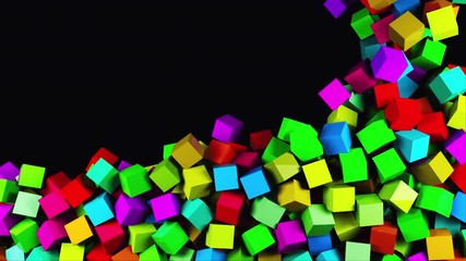 Aufkleber - 3D rendering of modern background. Computer generated abstract animation many multicolor cubes fall on top and fill the entire screen
