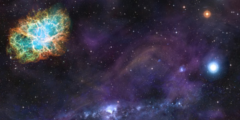 Fototapete - Space cosmic background of supernova nebula and stars field